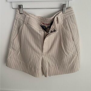 Free People Beige Pinstripe High Waist Shorts